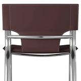 Set of Two 25" Brown and Silver Faux Leather and Metal Low Back Counter Height Bar Chairs - Homeroots - Flyclothing LLC