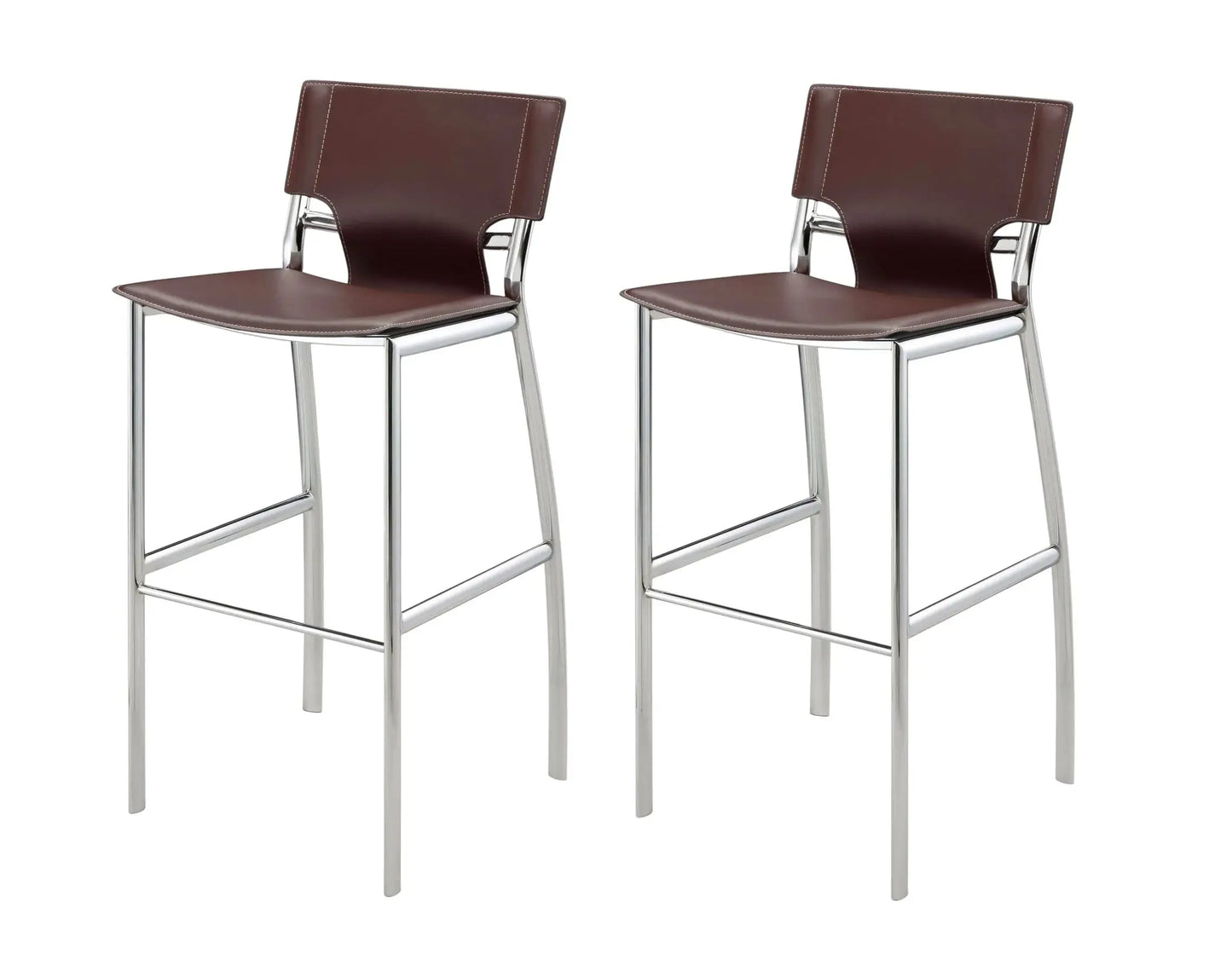 Set of Two 25" Brown and Silver Faux Leather and Metal Low Back Counter Height Bar Chairs - Homeroots - Flyclothing LLC