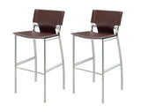 Set of Two 25" Brown and Silver Faux Leather and Metal Low Back Counter Height Bar Chairs - Homeroots - Flyclothing LLC