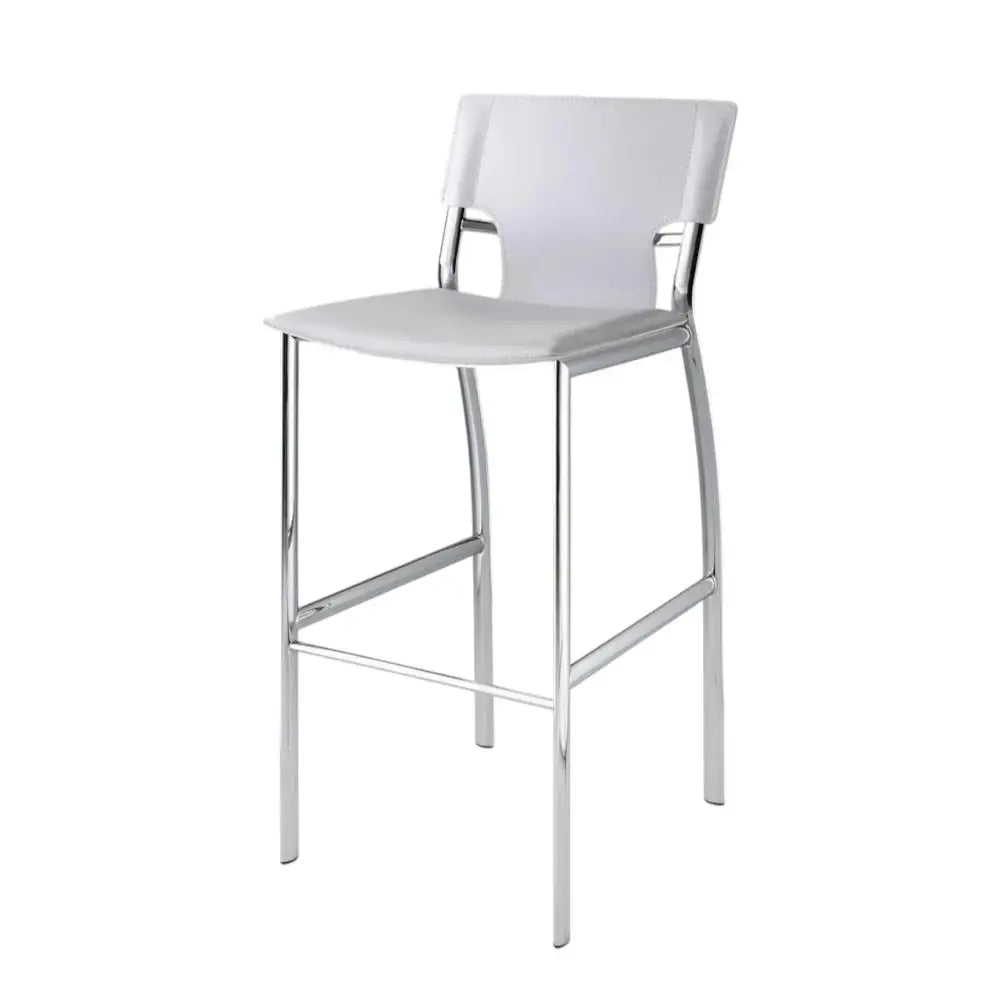 Set of Two 25" White and Silver Faux Leather and Metal Low Back Counter Height Bar Chairs - Homeroots - Flyclothing LLC