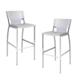Set of Two 25" White and Silver Faux Leather and Metal Low Back Counter Height Bar Chairs - Homeroots - Flyclothing LLC