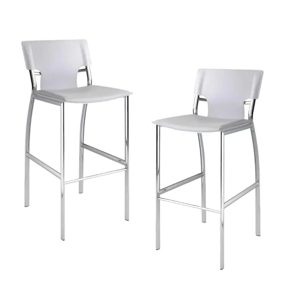 Set of Two 25" White and Silver Faux Leather and Metal Low Back Counter Height Bar Chairs - Homeroots - Flyclothing LLC