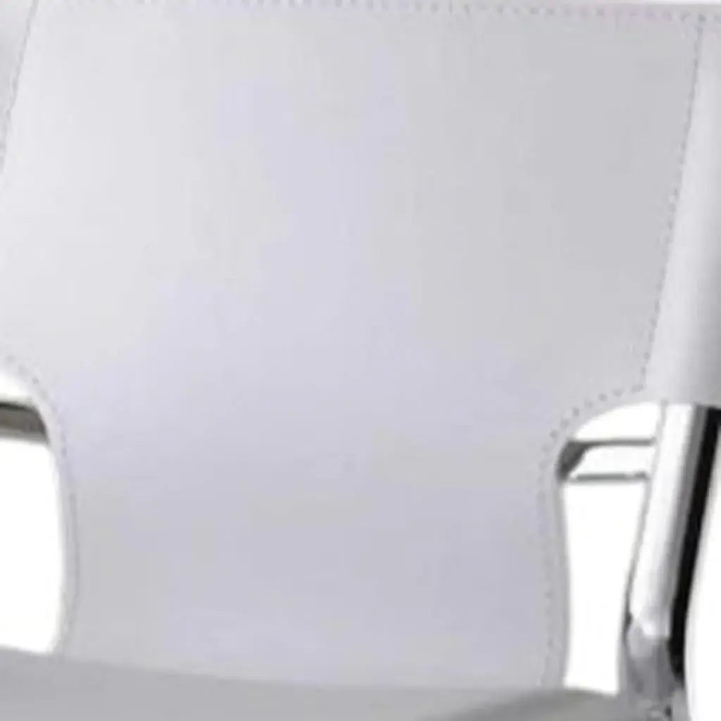 Set of Two 25" White and Silver Faux Leather and Metal Low Back Counter Height Bar Chairs - Homeroots - Flyclothing LLC