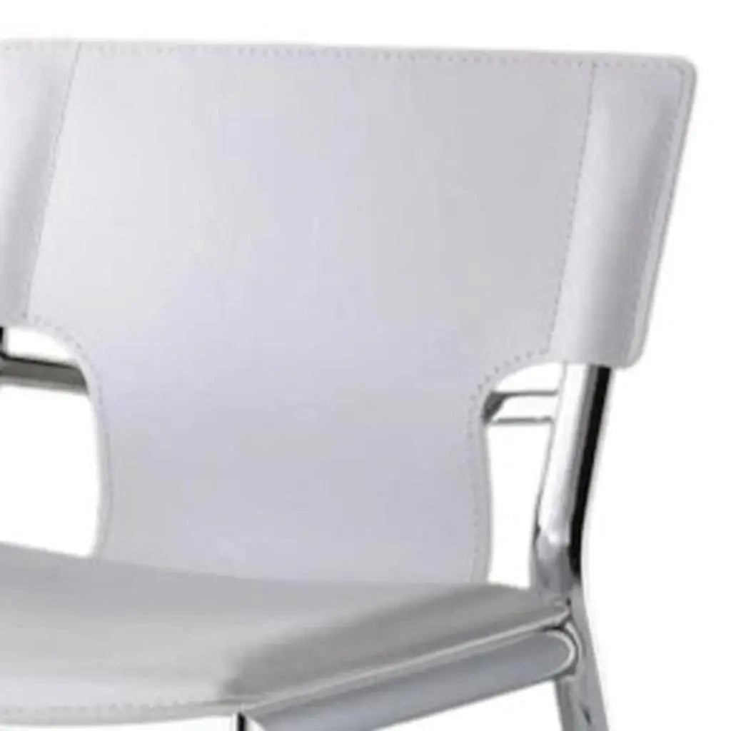 Set of Two 25" White and Silver Faux Leather and Metal Low Back Counter Height Bar Chairs - Homeroots - Flyclothing LLC