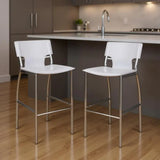 Set of Two 25" White and Silver Faux Leather and Metal Low Back Counter Height Bar Chairs - Homeroots - Flyclothing LLC
