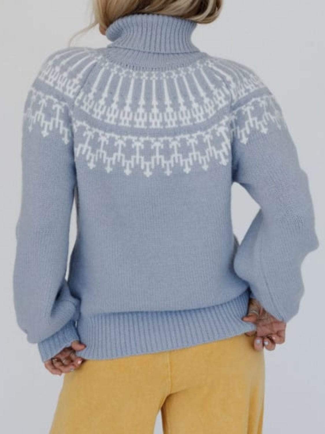 Contrast Turtleneck Long Sleeve Sweater - Trendsi - Flyclothing LLC