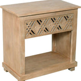 28" Natural Solid Wood Carved Geometric One Drawer Nightstand - HomeRoots - Flyclothing LLC