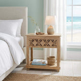 28" Natural Solid Wood Carved Geometric One Drawer Nightstand - HomeRoots - Flyclothing LLC