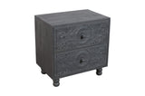 24" Gray Solid Wood Carved Scrollwork Two Drawer Nightstand - HomeRoots - Flyclothing LLC