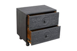 24" Gray Solid Wood Carved Scrollwork Two Drawer Nightstand - HomeRoots - Flyclothing LLC