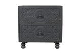 24" Gray Solid Wood Carved Scrollwork Two Drawer Nightstand - HomeRoots - Flyclothing LLC