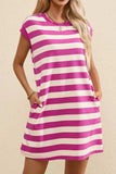Stripe Cap Sleeve Pocketed Shift Tee Dress - Trendsi - Flyclothing LLC