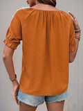 Perfee Tied Crochet Detail Short Sleeve Blouse - Trendsi