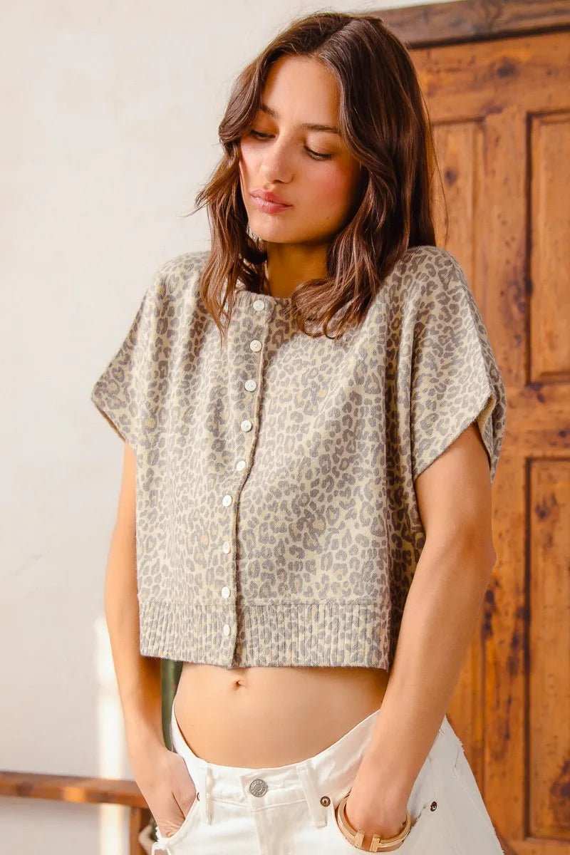 SO ME Leopard Print Button Front Sweater Cardigan - Trendsi - Flyclothing LLC