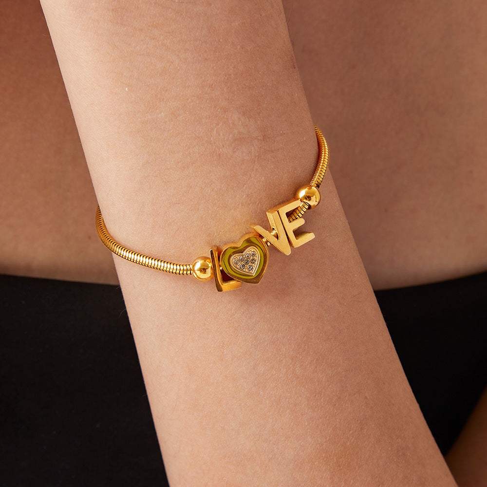 Titanium Steel Rhinestone Letter Bracelet - Trendsi - Flyclothing LLC