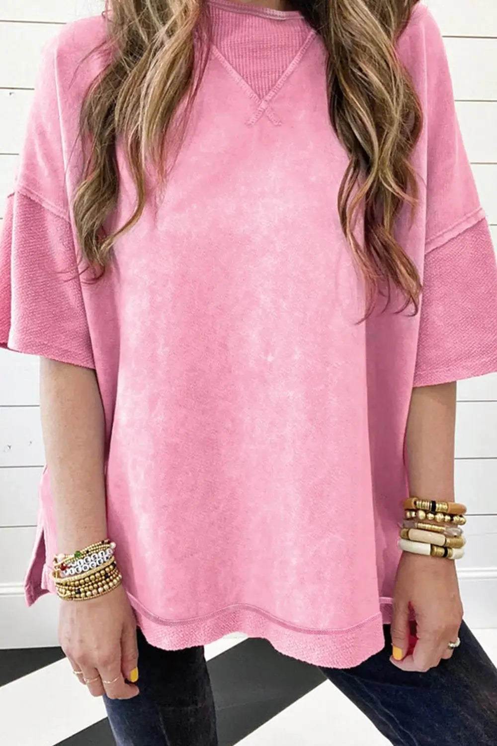 Mineral Wash Drop Shoulder Round Neck T-Shirt - Trendsi - Flyclothing LLC
