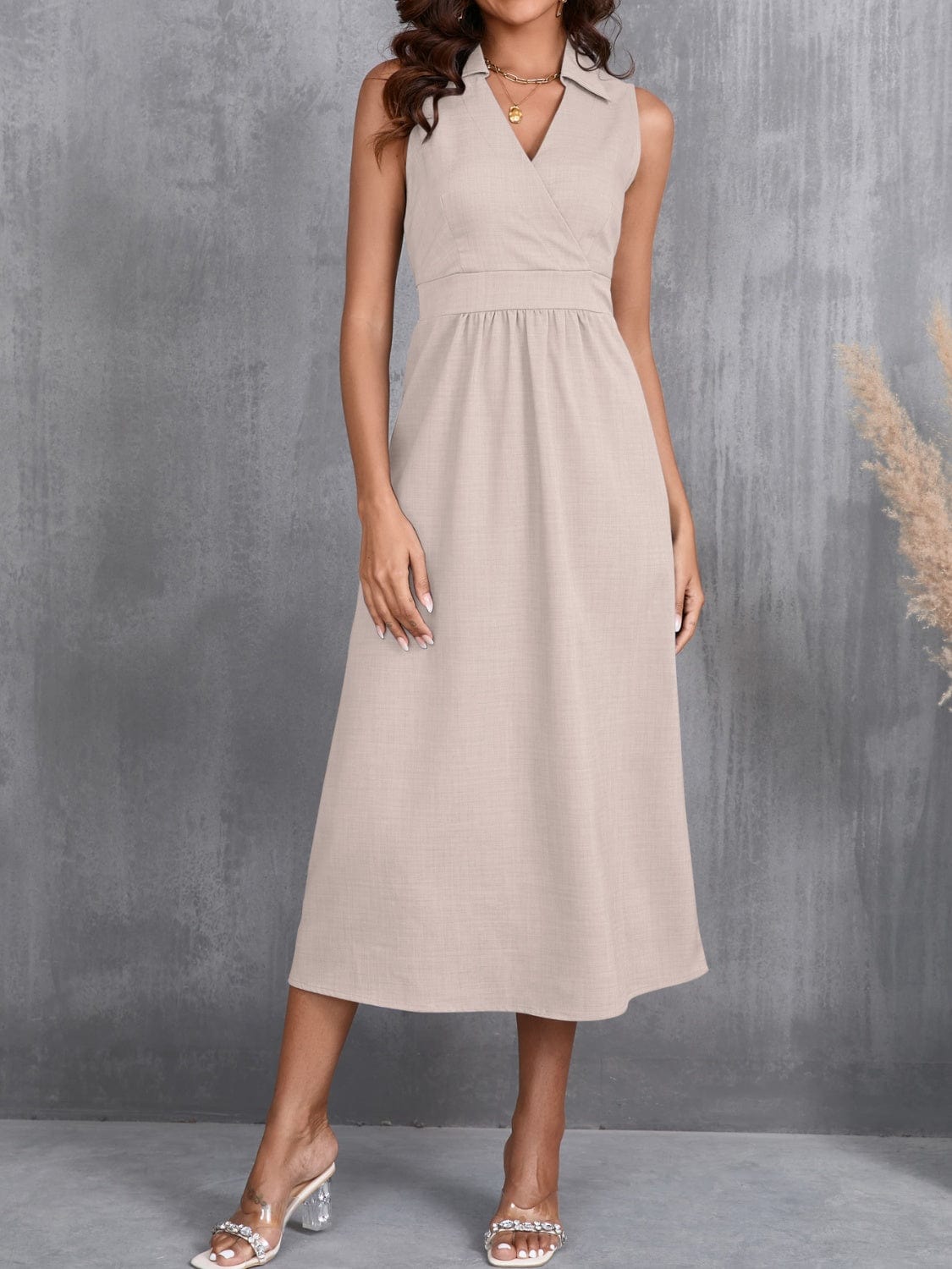 Ruched Sleeveless Midi Dress - Trendsi