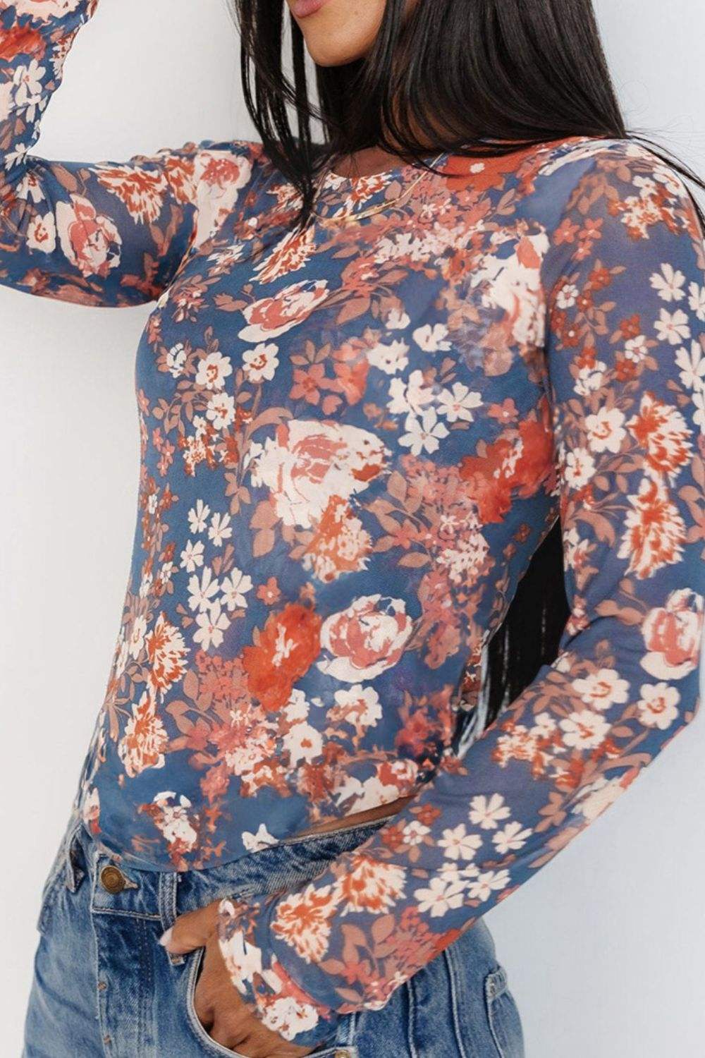 Floral Round Neck Long Sleeve T-Shirt - Trendsi - Flyclothing LLC