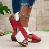 Crisscross Contrast Open Toe Wedge Sandals - Trendsi - Flyclothing LLC