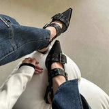 Point Toe Eyelet Buckle Slip-Ons - Trendsi - Flyclothing LLC