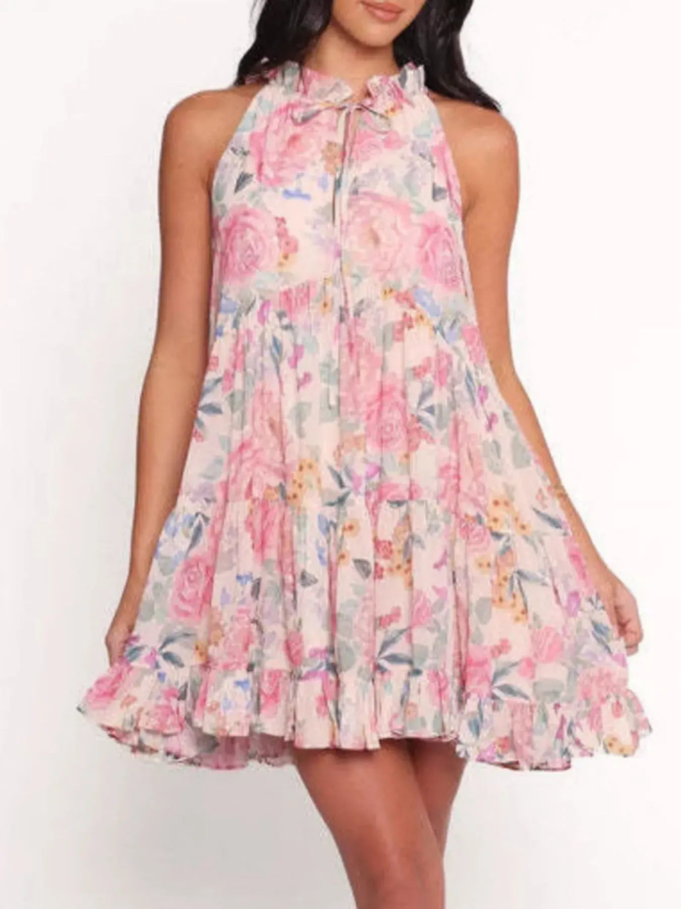 Floral Print Sleeveless Tiered Mini Dress - Trendsi - Flyclothing LLC