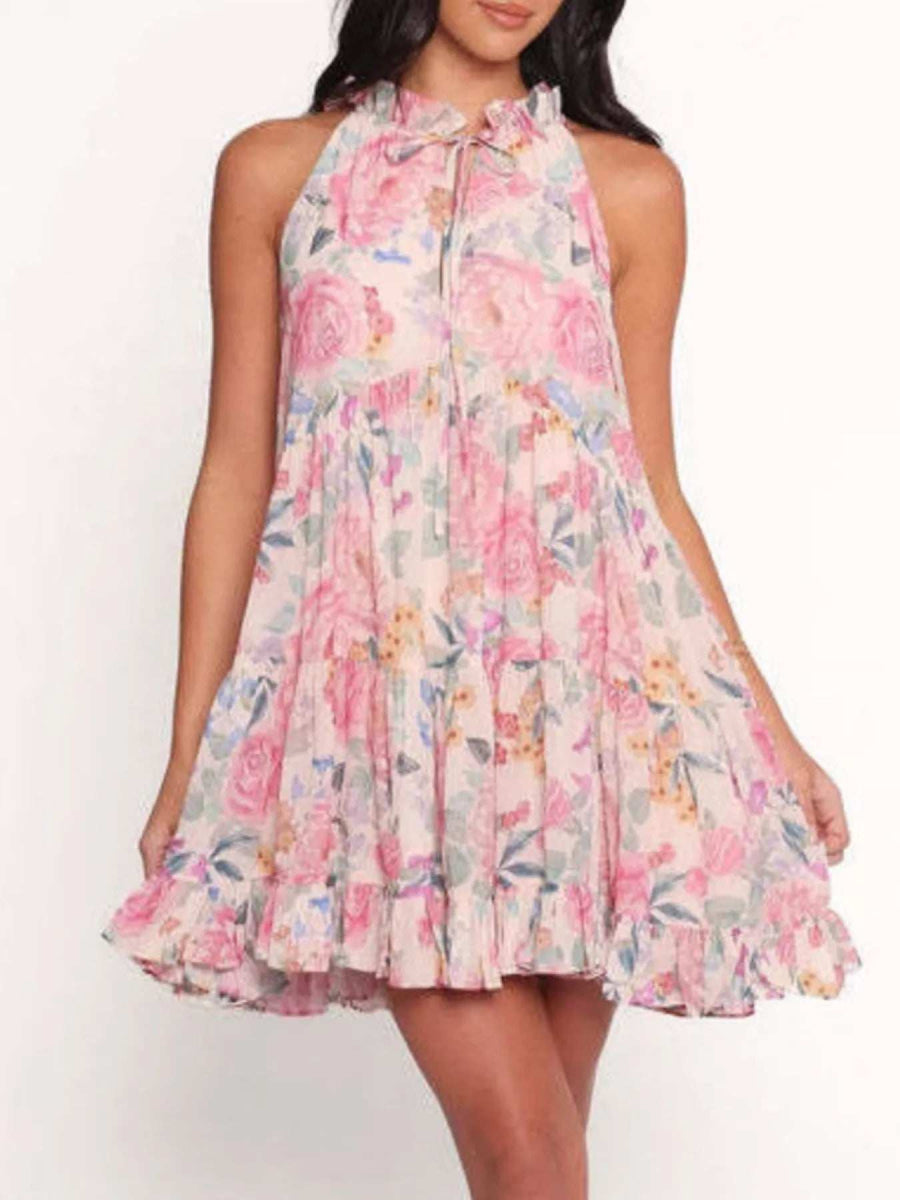 Floral Print Sleeveless Tiered Mini Dress - Trendsi - Flyclothing LLC