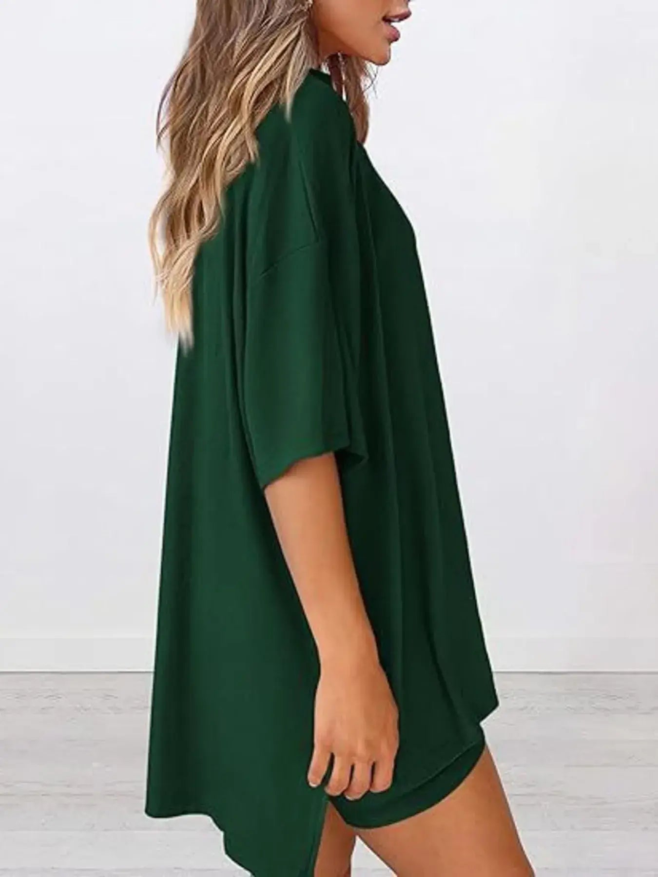 Full Size Oversized Round Neck Top and Shorts Set Plus Size - Trendsi - Flyclothing LLC