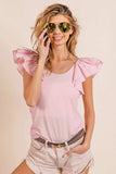 BiBi Wide Layered Ruffle Sleeve Scoop Neck Ribbed Top - Trendsi - Flyclothing LLC
