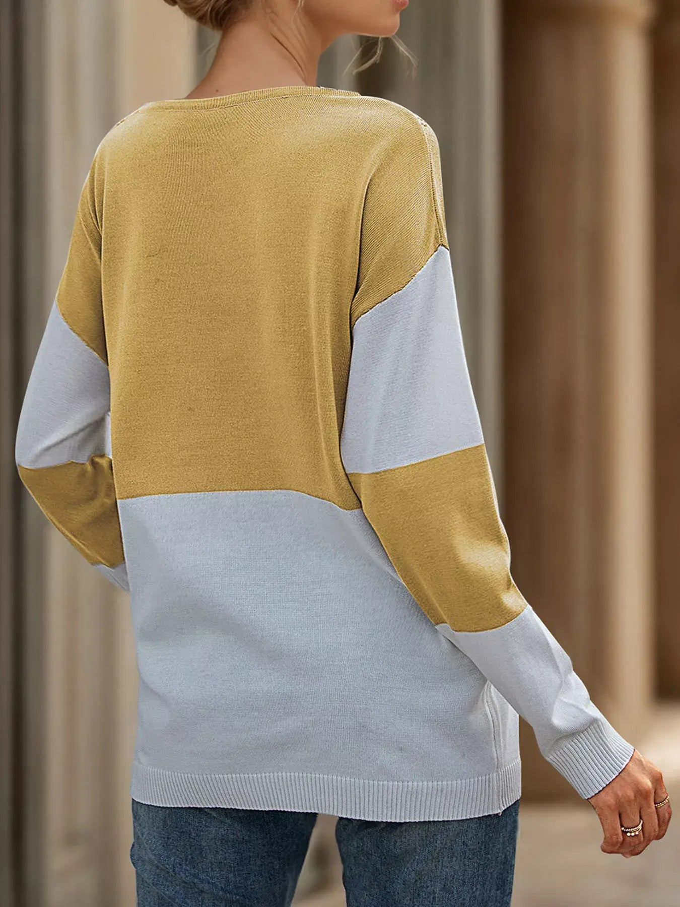 Color Block V-Neck Knit Top - Trendsi - Flyclothing LLC