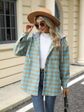 Plaid Button Up Long Sleeve Drawstring Hooded Jacket - Trendsi - Flyclothing LLC