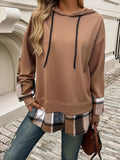 Devine Drawstring Plaid Long Sleeve Hoodie - Trendsi - Flyclothing LLC