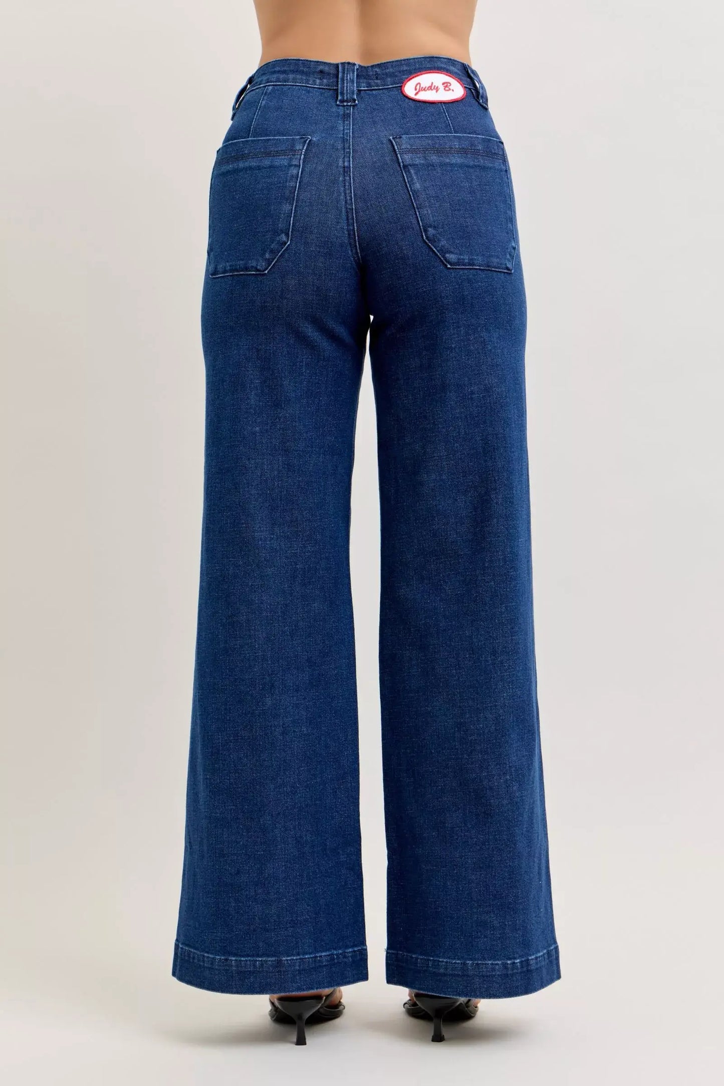Judy Blue High-Waisted Retro Wide Jeans with Patch Pkts & Twisted Seams - Trendsi - Flyclothing LLC
