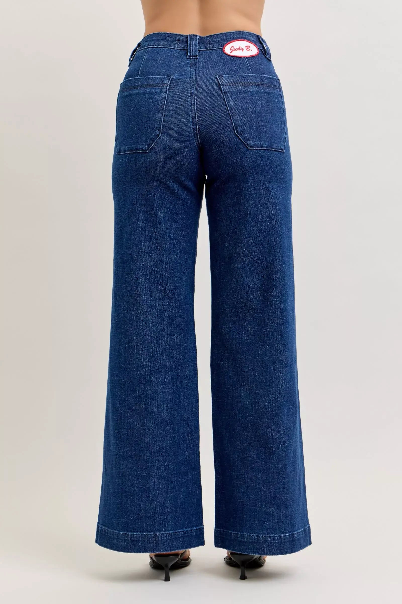 Judy Blue High-Waisted Retro Wide Jeans with Patch Pkts & Twisted Seams - Trendsi - Flyclothing LLC