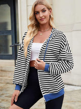 Drawstring Striped Zip Up Long Sleeve Hoodie - Trendsi - Flyclothing LLC