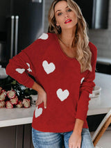 Heart Scoop Neck Long Sleeve Sweater - Trendsi - Flyclothing LLC