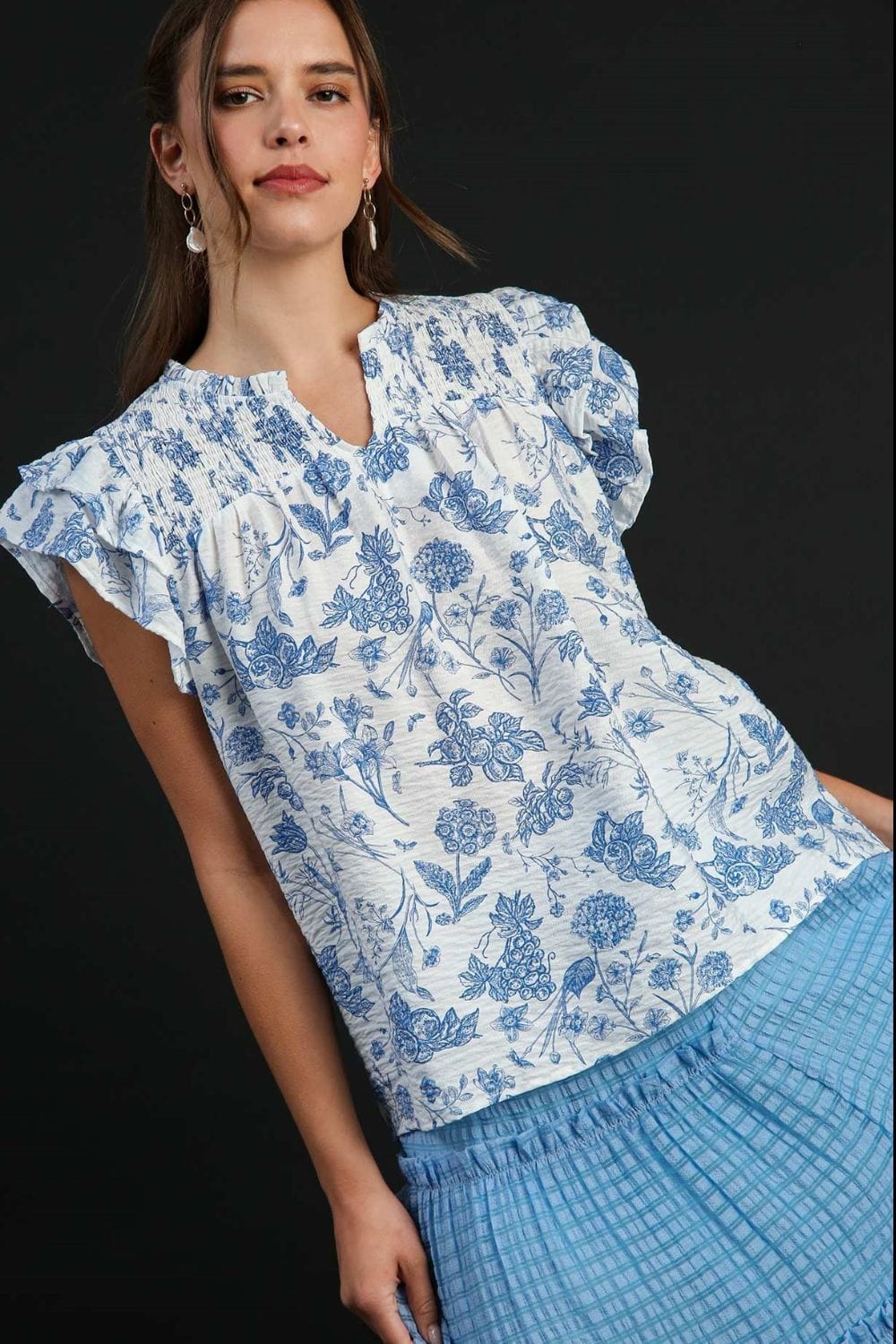 Umgee Full Size Two Tone Boxy Cut Floral Print Plus Size - Trendsi