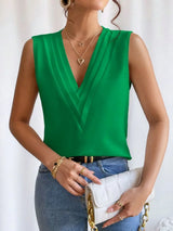 V-Neck Pleated Sleeveless Cami Tank Top - Trendsi - Flyclothing LLC