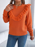 Ruffled Round Neck Long Sleeve Sweater - Trendsi - Flyclothing LLC