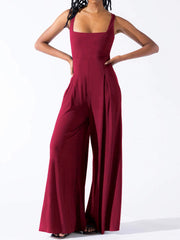 Square Neck Wide Strap Jumpsuit Trendsi
