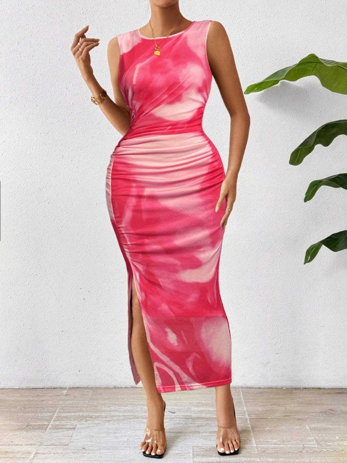 Slit Round Neck Midi Tank Dress - Trendsi - Flyclothing LLC