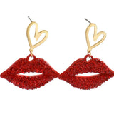 18K Gold-Plated Rhinestone Lips Heart Dangle Earrings - Trendsi - Flyclothing LLC
