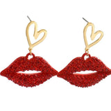 18K Gold-Plated Rhinestone Lips Heart Dangle Earrings - Trendsi - Flyclothing LLC