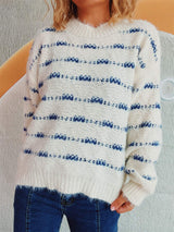 Striped Round Neck Long Sleeve Sweater - Trendsi - Flyclothing LLC