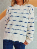 Striped Round Neck Long Sleeve Sweater - Trendsi - Flyclothing LLC