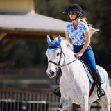 Dapplebay Equestrian Toile 1/4 Zip Light Riding Top - Short Sleeve-Blue/White - Breeches.com - Flyclothing LLC