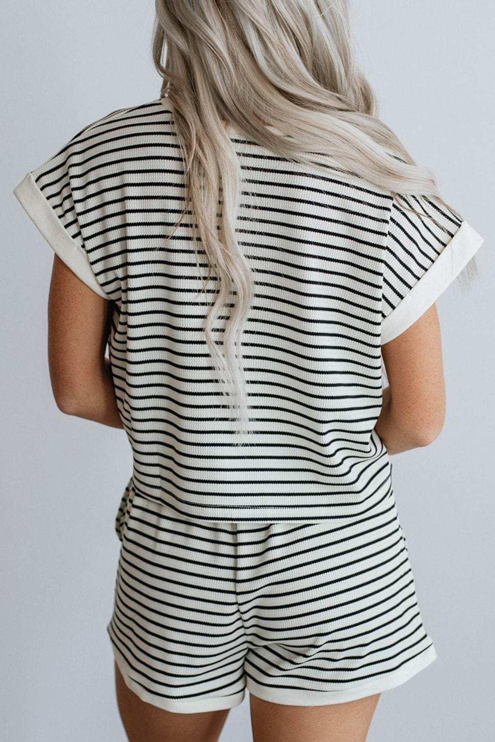 Striped Contrast Top and Shorts Set - Trendsi - Flyclothing LLC