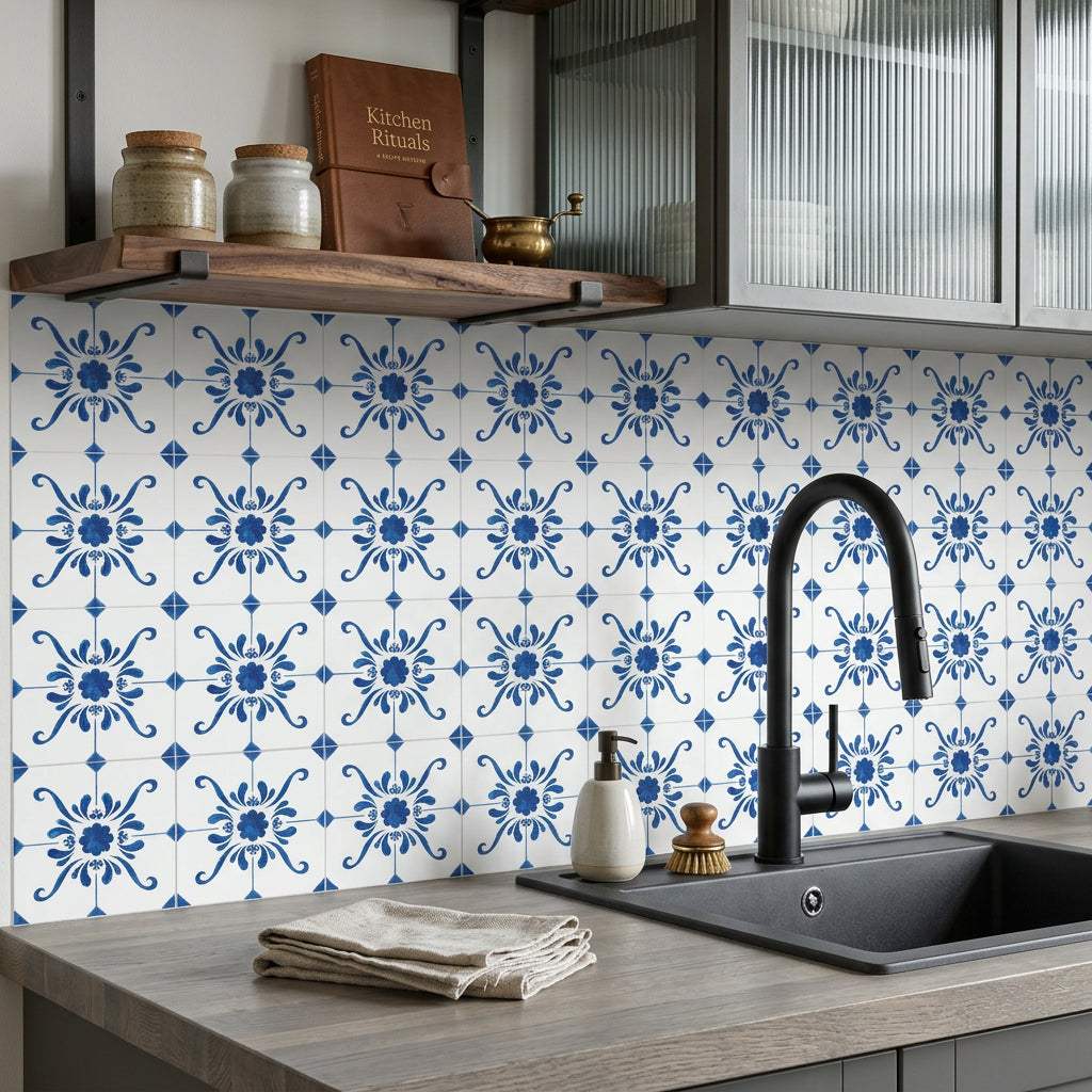 6" x 6" Blue and White Aydan Mosaic Peel and Stick Removable Tiles - HomeRoots - Flyclothing LLC