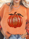 Halloween Sequined Pumpkin Ribbed Round Neck Sweatshirt - Trendsi - Flyclothing LLC