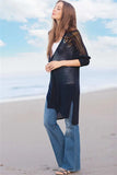 Openwork Side Slit Open Front Long Sleeve Cardigan - Trendsi - Flyclothing LLC