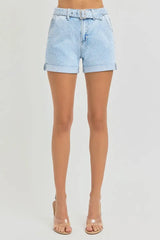 RISEN Full Size High Rise Belted Roll Up Shorts Plus Size - Trendsi - Flyclothing LLC